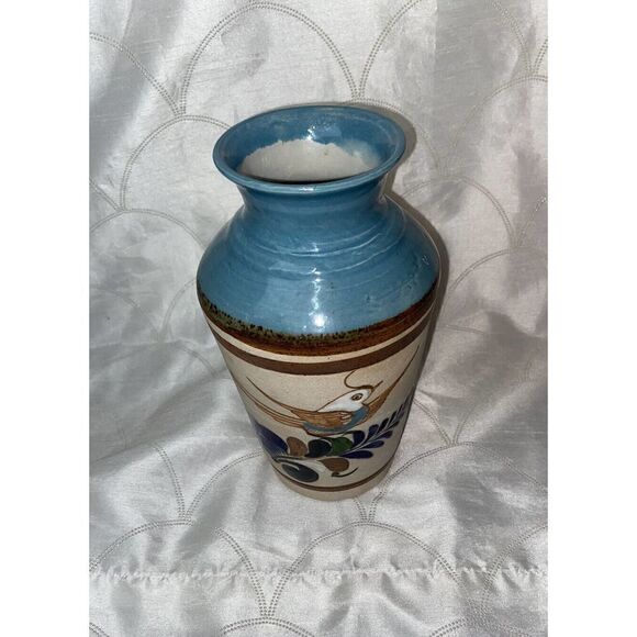 Vintage Tonala Mexican Folk Art Sandstone vase Bird signed Mexico‎ - Picture 7 of 10